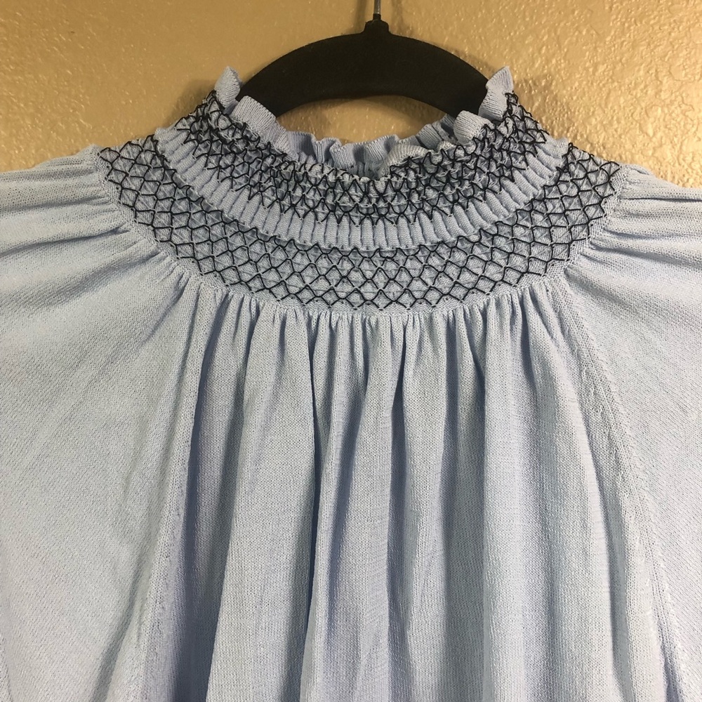 Zara light blue smocked dolman turtleneck. - Picture 8 of 11
